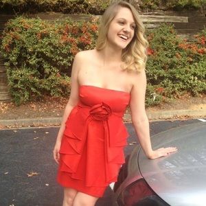 Red strapless dress
